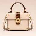 Cream Leather Trunk Bag with Tortoiseshell Handle