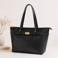 Black Leather Work Tote for Women | 15-Inch Laptop Office Bag | Made to Order
