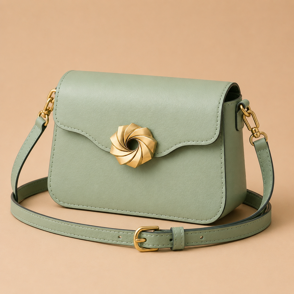 Mint Green Leather Flap Crossbody Bag with Signature Swirl Lock