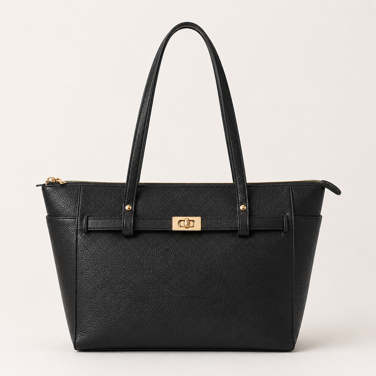 Black Leather Work Tote for Women | 15-Inch Laptop Office Bag | Made to Order