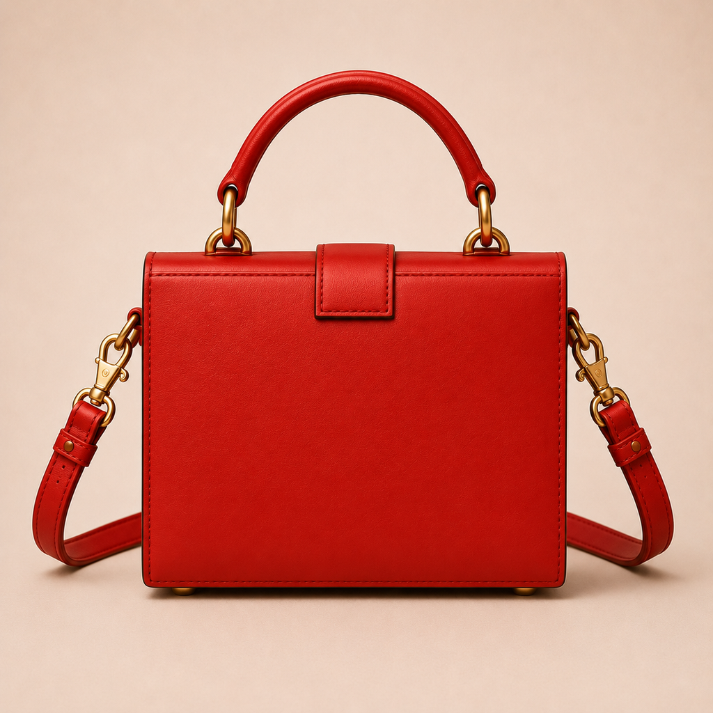 Red Woven Leather Mini Trunk Bag, Structured Top Handle Crossbody Purse