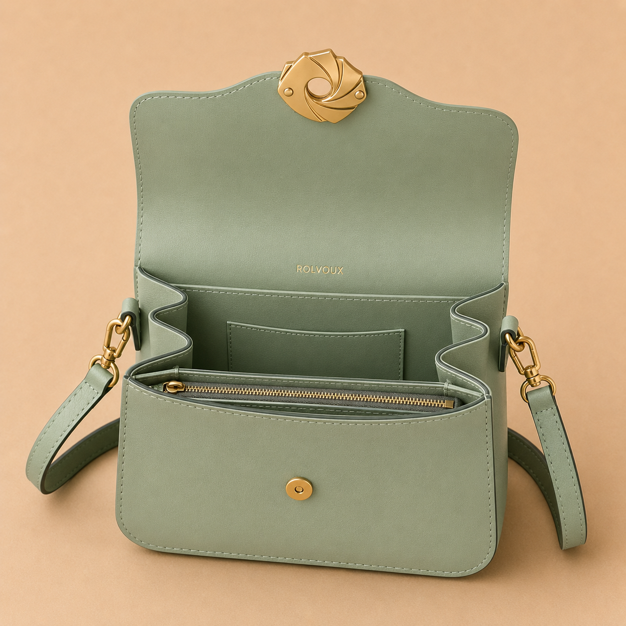 Mint Green Leather Flap Crossbody Bag with Signature Swirl Lock