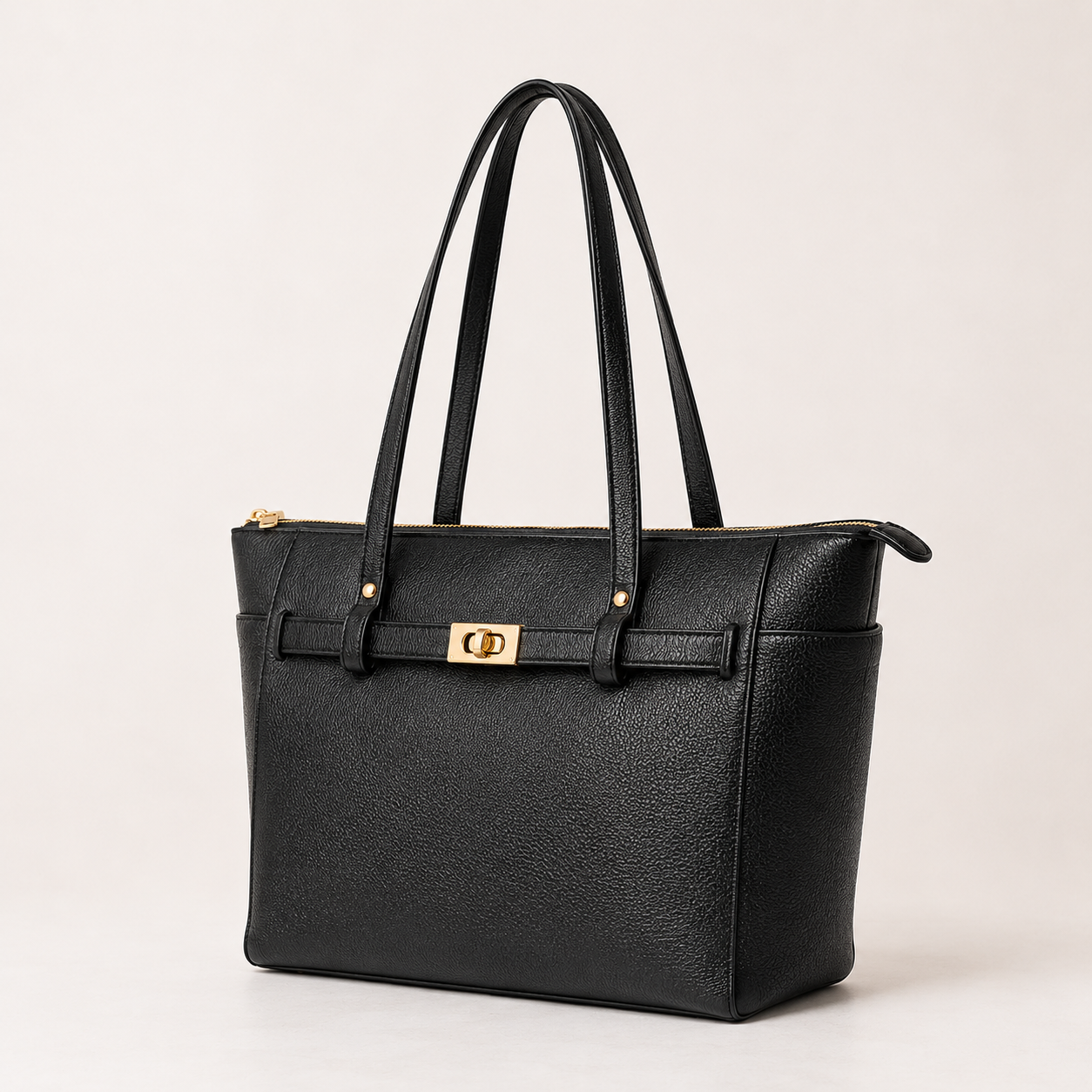 Black Leather Work Tote for Women | 15-Inch Laptop Office Bag | Made to Order