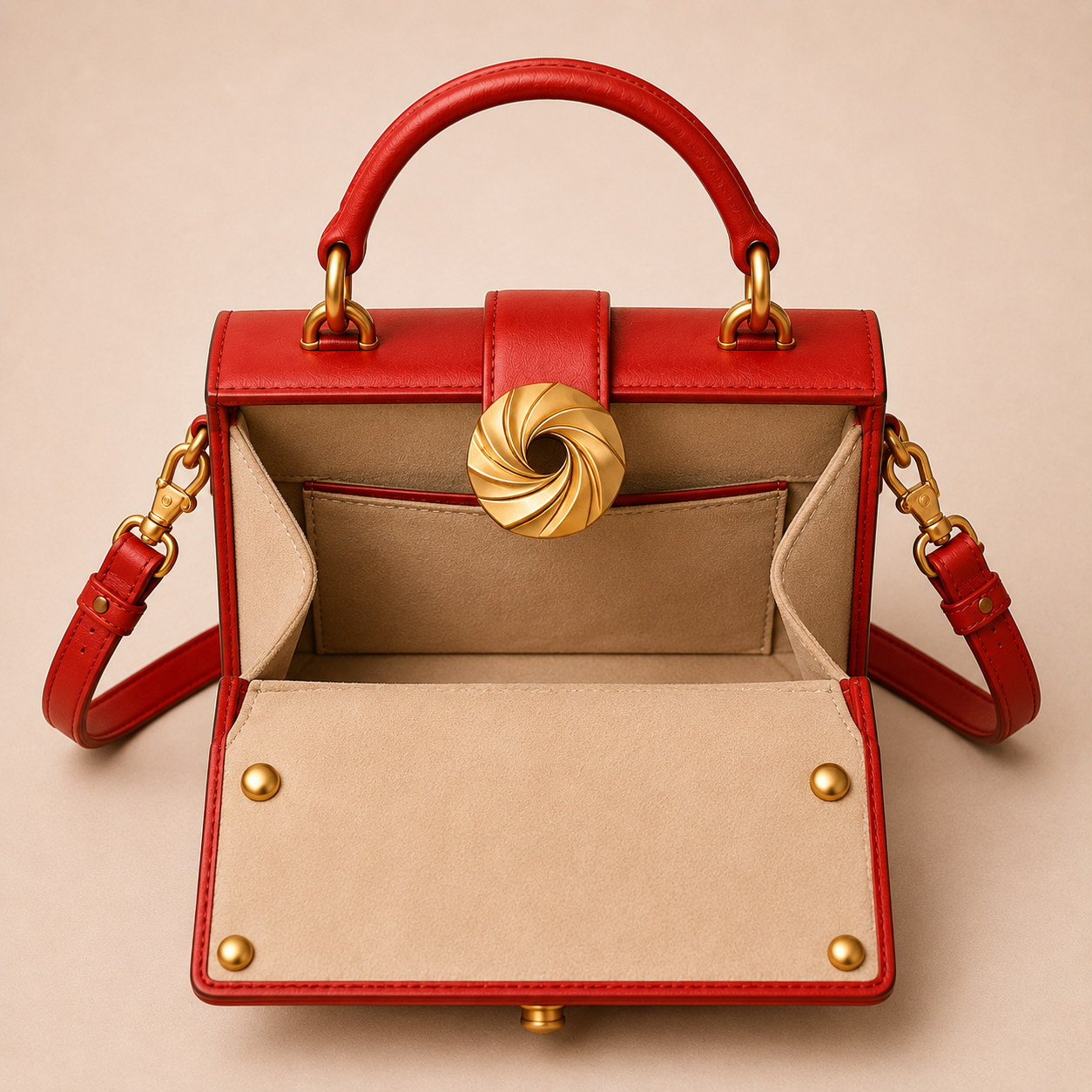 Red Woven Leather Mini Trunk Bag, Structured Top Handle Crossbody Purse