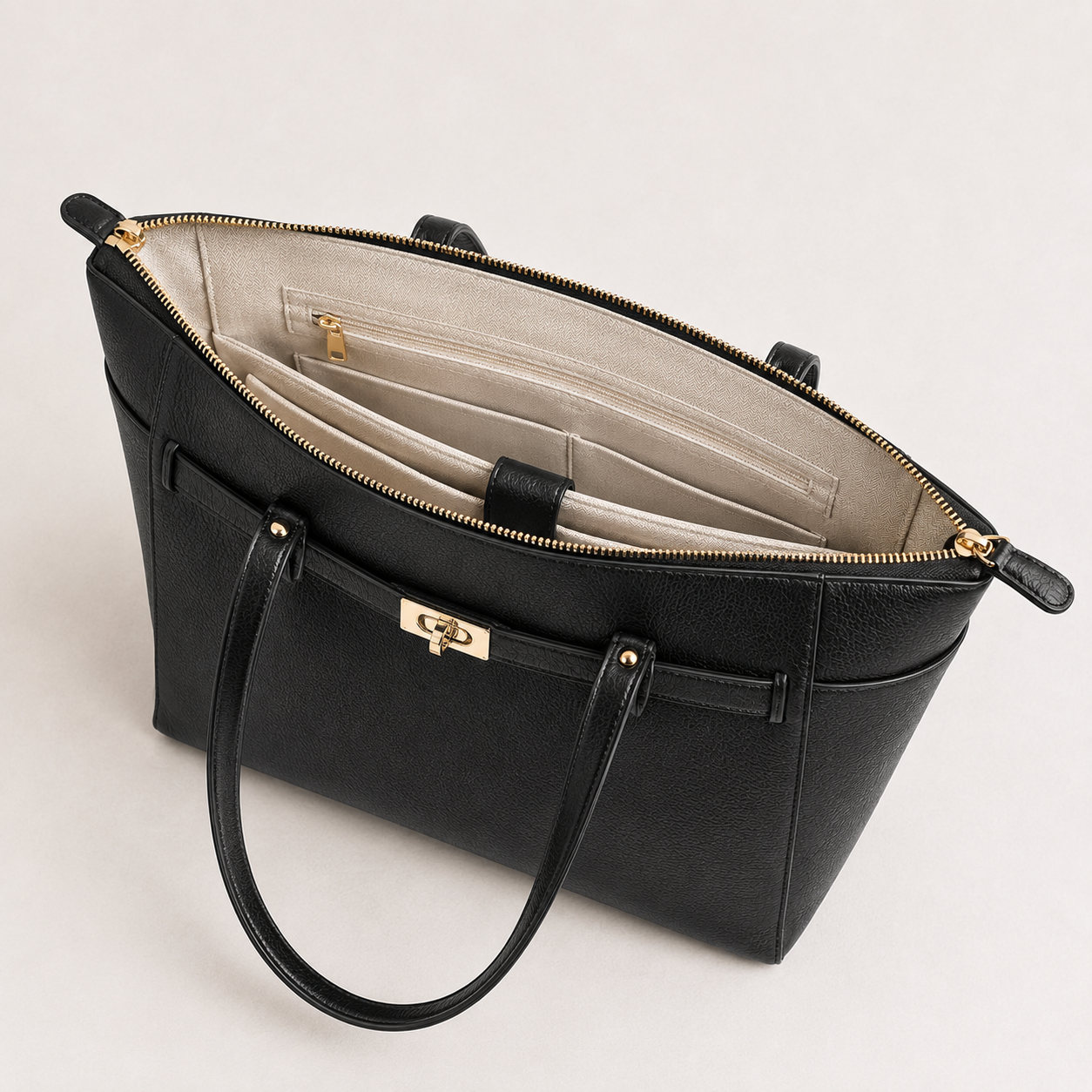 Black Leather Work Tote for Women | 15-Inch Laptop Office Bag | Made to Order