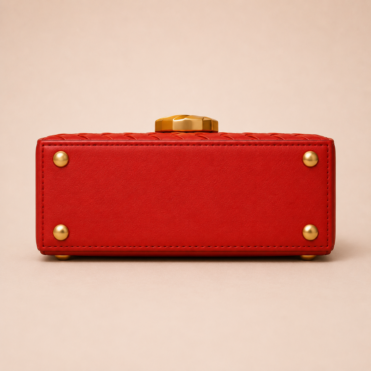 Red Woven Leather Mini Trunk Bag, Structured Top Handle Crossbody Purse