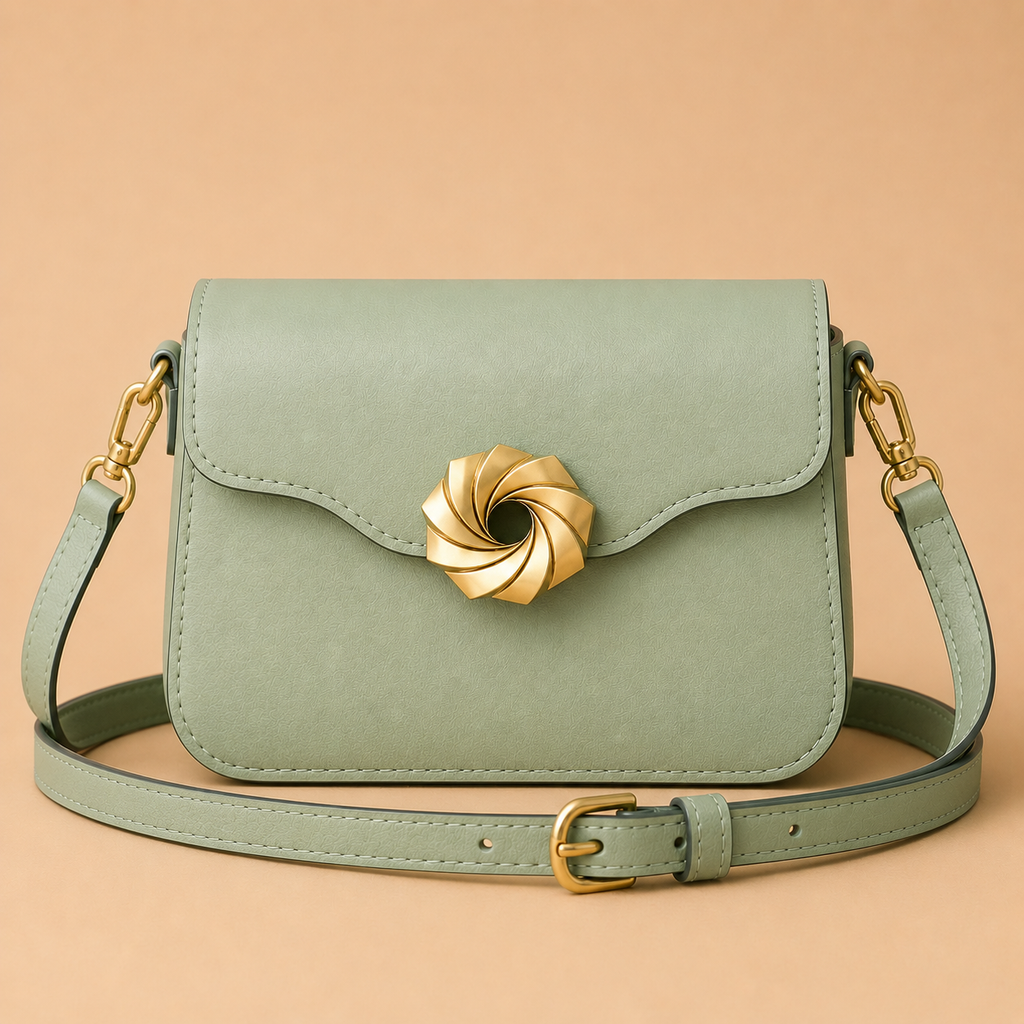 Mint Green Leather Flap Crossbody Bag with Signature Swirl Lock