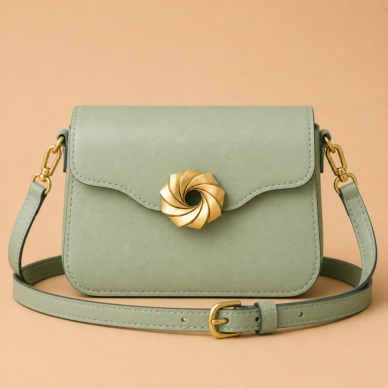 Mint Green Leather Flap Crossbody Bag with Signature Swirl Lock