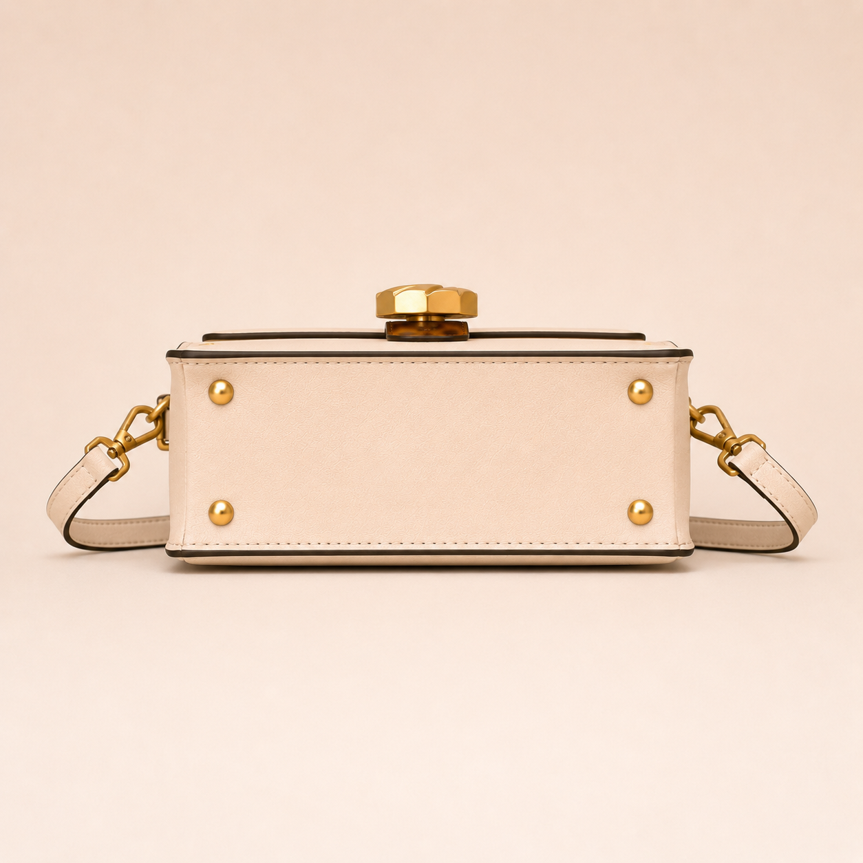 Cream Leather Trunk Bag with Tortoiseshell Handle